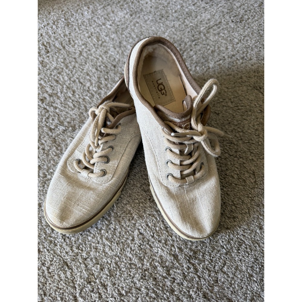 UGG Australia Chivon Oatmeal‎ Linen Tan Suede Lace Up Sneakers 1002641 Womens 7